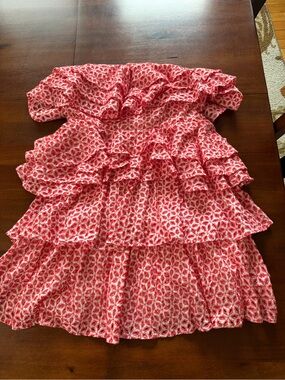 Willow Red and White Patterned Ruffle Tiered Dress